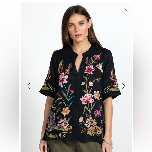 Johnny Was// JWLA Maise Easy V neck Blouse Embroidered Boho Black Size XL - Picture 8 of 11